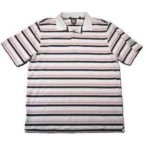 Footjoy Polo‎ Shirt L Pink Striped Short Sleeve Zanesville Golf Preppy Casual